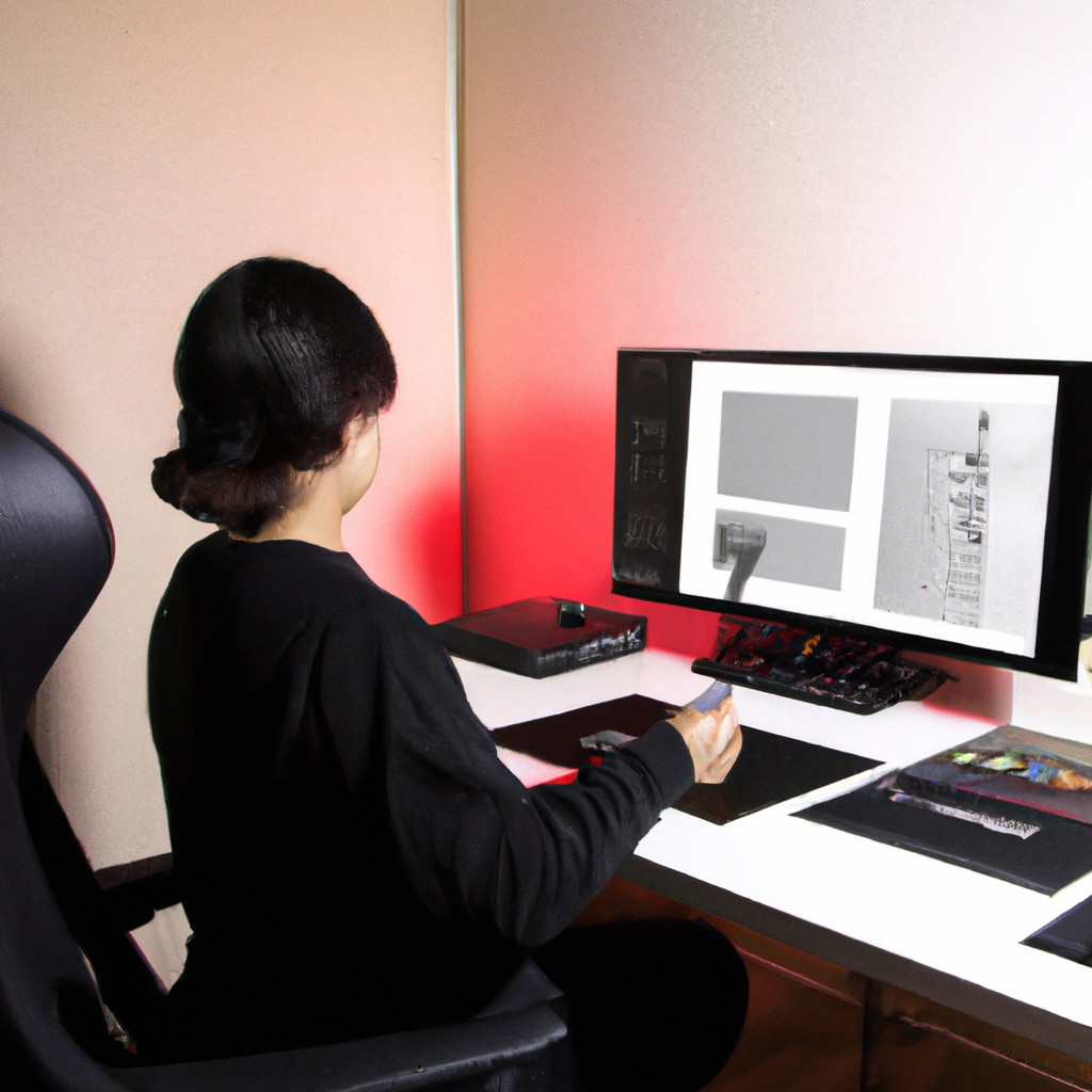 리터처/컬러리스트 — 레퍼런스 모니터 앞에서 컬러를 맞추는 모습