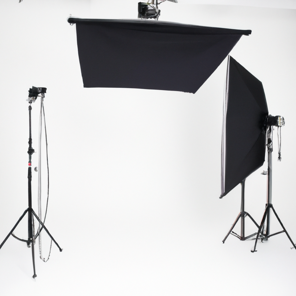 스튜디오 스테이지 — 화이트 배경, 소프트박스와 심플한 세트